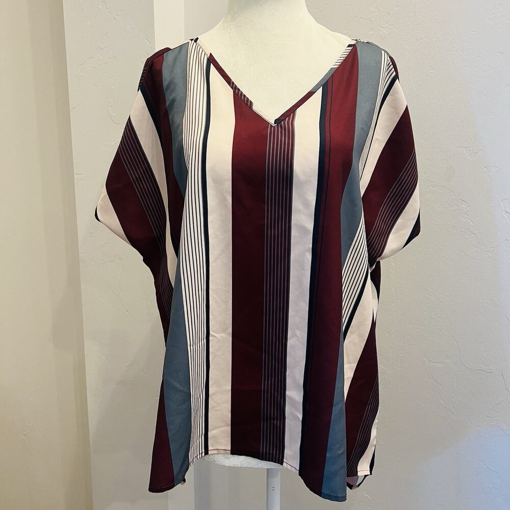 Women’s Shein V-Neck Striped Cap Sleeves Top – Size XL